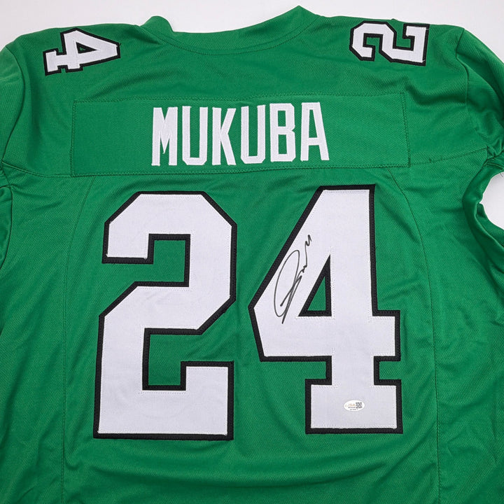 Autographed/Signed Andrew Mukuba Philadelphia Kelly Green Pro Cut Jersey JSA COA