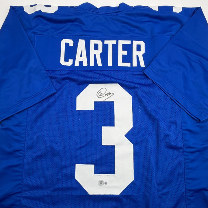 Autographed/Signed Abdul Carter New York #3 Blue Football Jersey BAS COA