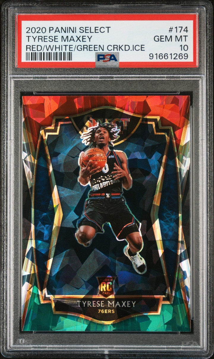 Graded 2020 Select Tyrese Maxey #174 Red/White/Green Ice Basketball Card PSA 10