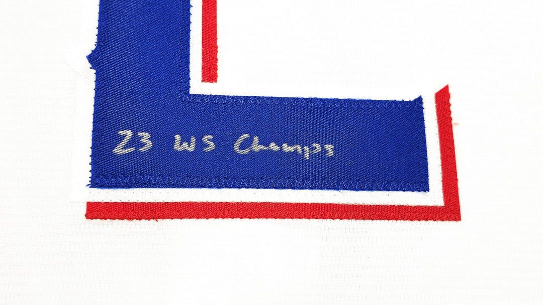 Rangers Marcus Semien Auto White Nike Jersey Size 2XLT 23 WS Champs Beckett Wit