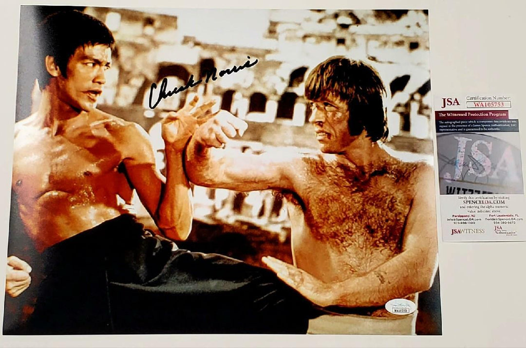 Chuck Norris signed Return of the Dragon 11x14 Bruce Lee photo ~ JSA Witness COA