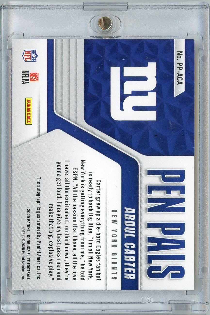 2025 Donruss Elite Pen Pals Black Abdul Carter #PPACA Gold Ink Auto RC Card