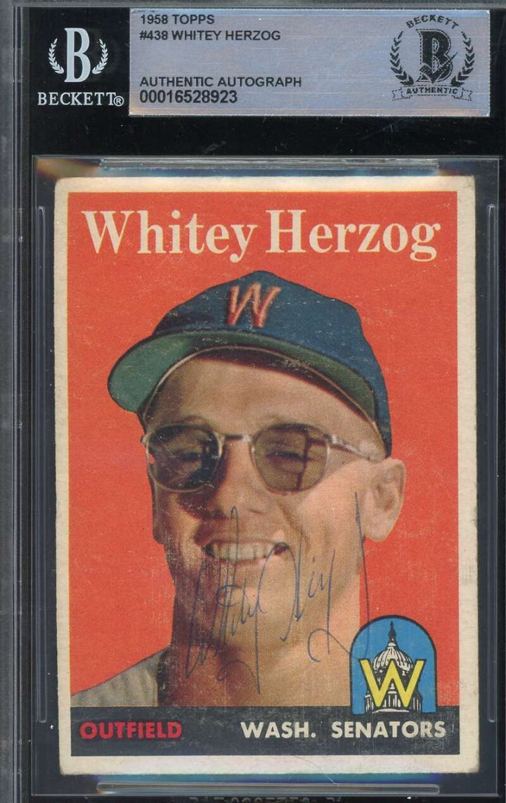 Whitey Herzog Beckett BAS Signed 1958 Topps Autograph