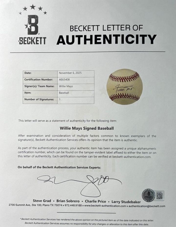 Willie Mays San Francisco Giants Signed Official NL Baseball BAS AE65408