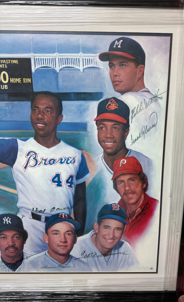 500 HR Club Litho Framed 12 sigs Williams/Mays/Aaron/Banks/Schmidt/Robinson -BAS