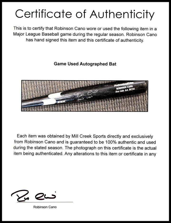Robinson Cano Signed Game Used Black SSK Baseball Bat Yankees Game Used PSA/DNA