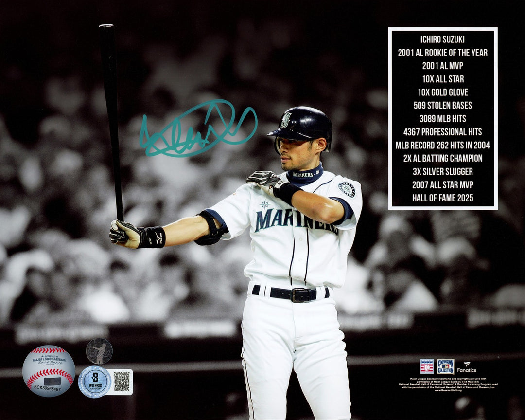 Ichiro Suzuki Signed 8x10 Photo Seattle Mariners Stats IS Holo & Beckett Wit