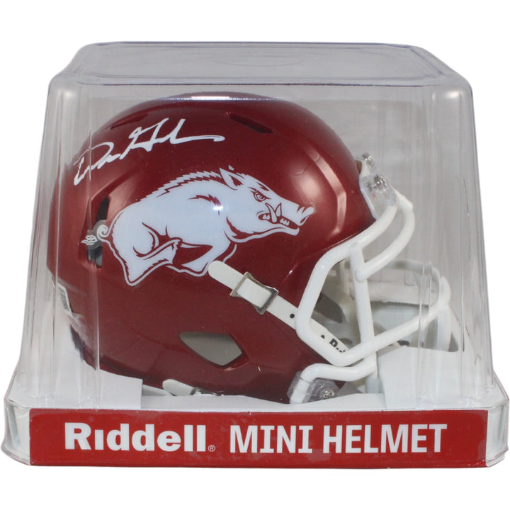Dre Greenlaw Autographed Arkansas Razorbacks Mini Helmet Beckett Witness 54656