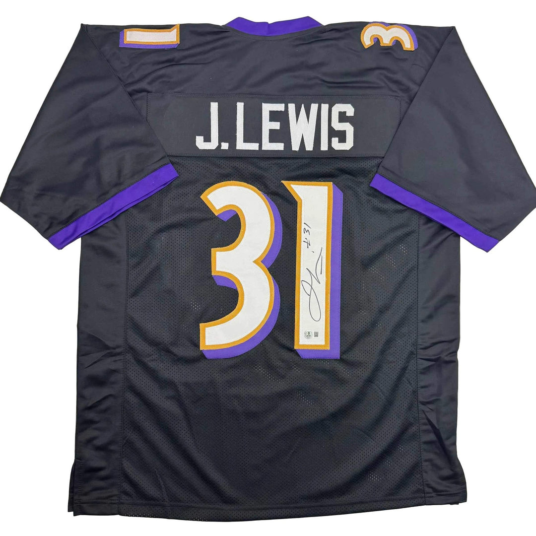 Autographed/Signed Jamal Lewis Baltimore Black Football Jersey Beckett BAS COA