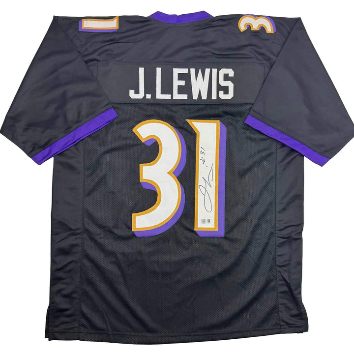 Autographed/Signed Jamal Lewis Baltimore Black Football Jersey Beckett BAS COA