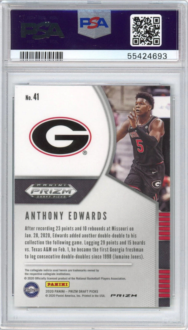 Graded 2020-21 Panini Prizm DP Anthony Edwards #41 Green Rookie RC Card PSA 10