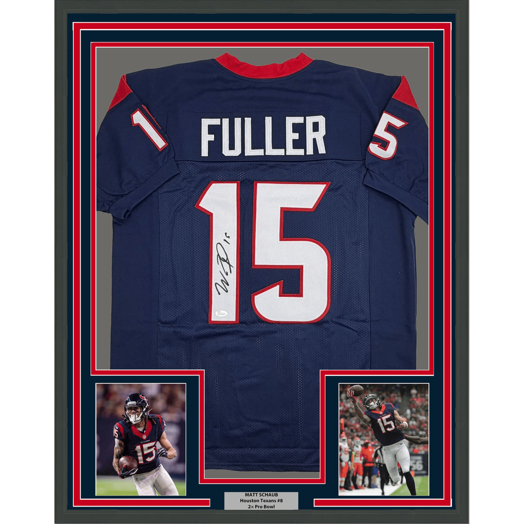 Framed Autographed/Signed Will Fuller 35x39 Houston Blue Jersey JSA COA