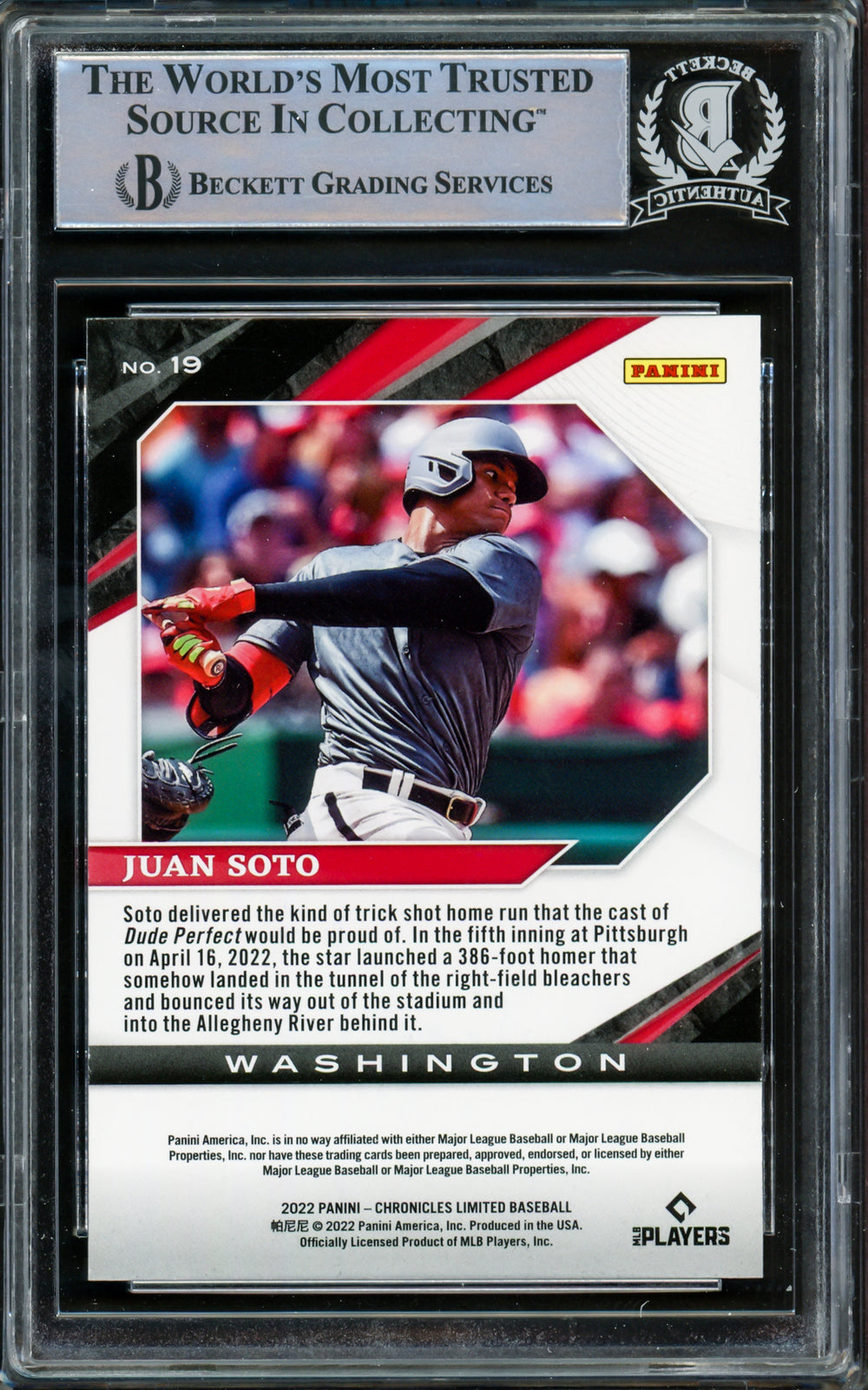 Juan Soto Autographed 2022 Panini Chronicles Limited Card Yankees Beckett