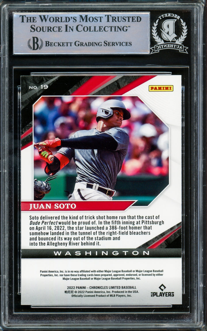 Juan Soto Autographed 2022 Panini Chronicles Limited Card Yankees Beckett