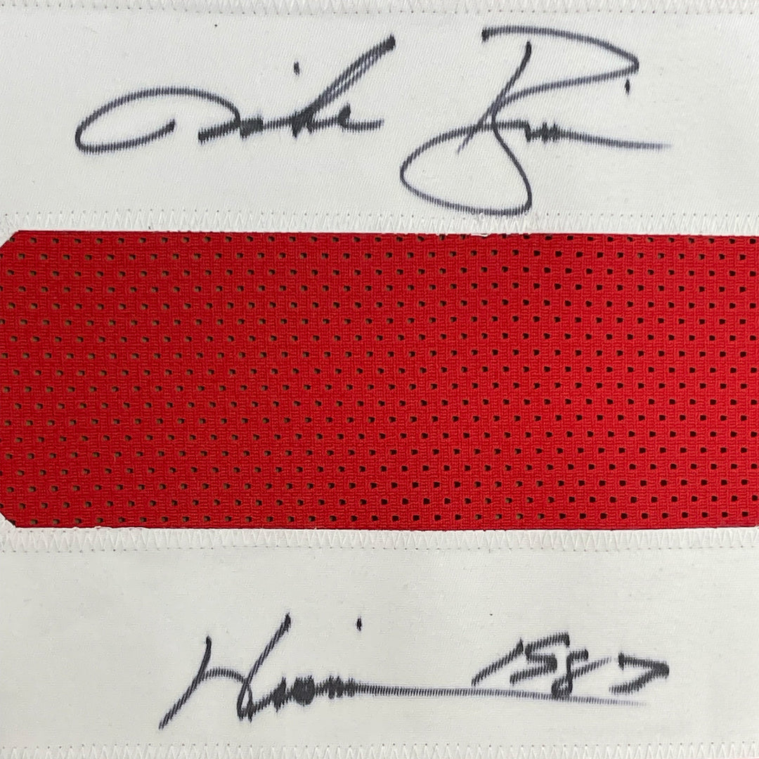Framed Autographed/Signed Mike Rozier 33x42 Heisman 1983 Red Jersey JSA COA