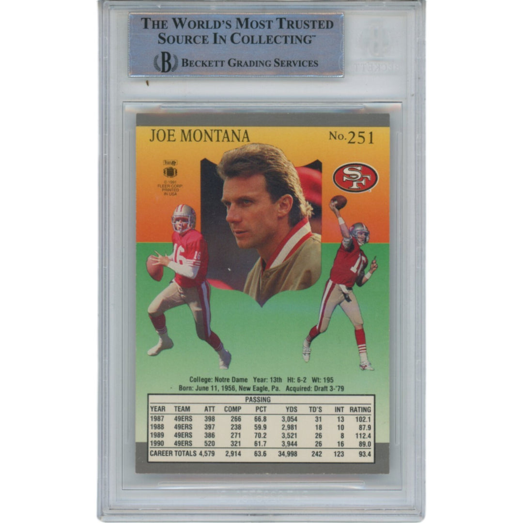 Joe Montana Autographed/Signed 1991 Fleer Ultra 251 Trading Card Beckett 47124