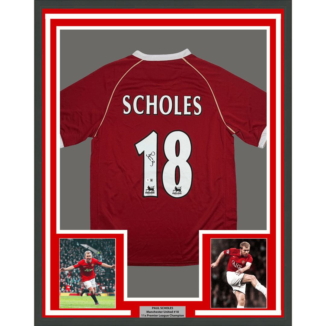 Framed Signed Paul Scholes 35x39 Manchester United Maroon Jersey BAS COA