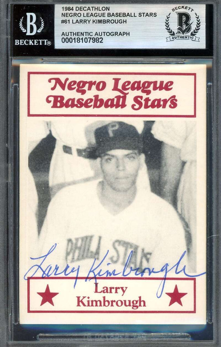 Larry Kimbrough Beckett BAS Autograph 1984 Decathlon Frisch Negro League Stars S