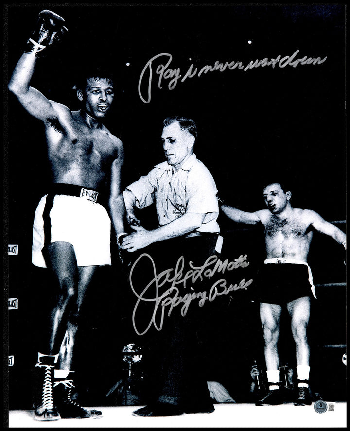 Jake LaMotta Auto 16x20 Photo "Ray Never Went Down, Raging Bull" Beckett BM37170