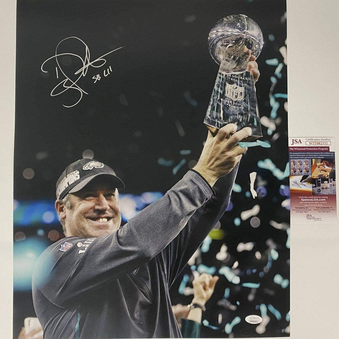 Autographed/Signed DOUG PEDERSON SB LII Super Bowl 16x20 Photo JSA COA