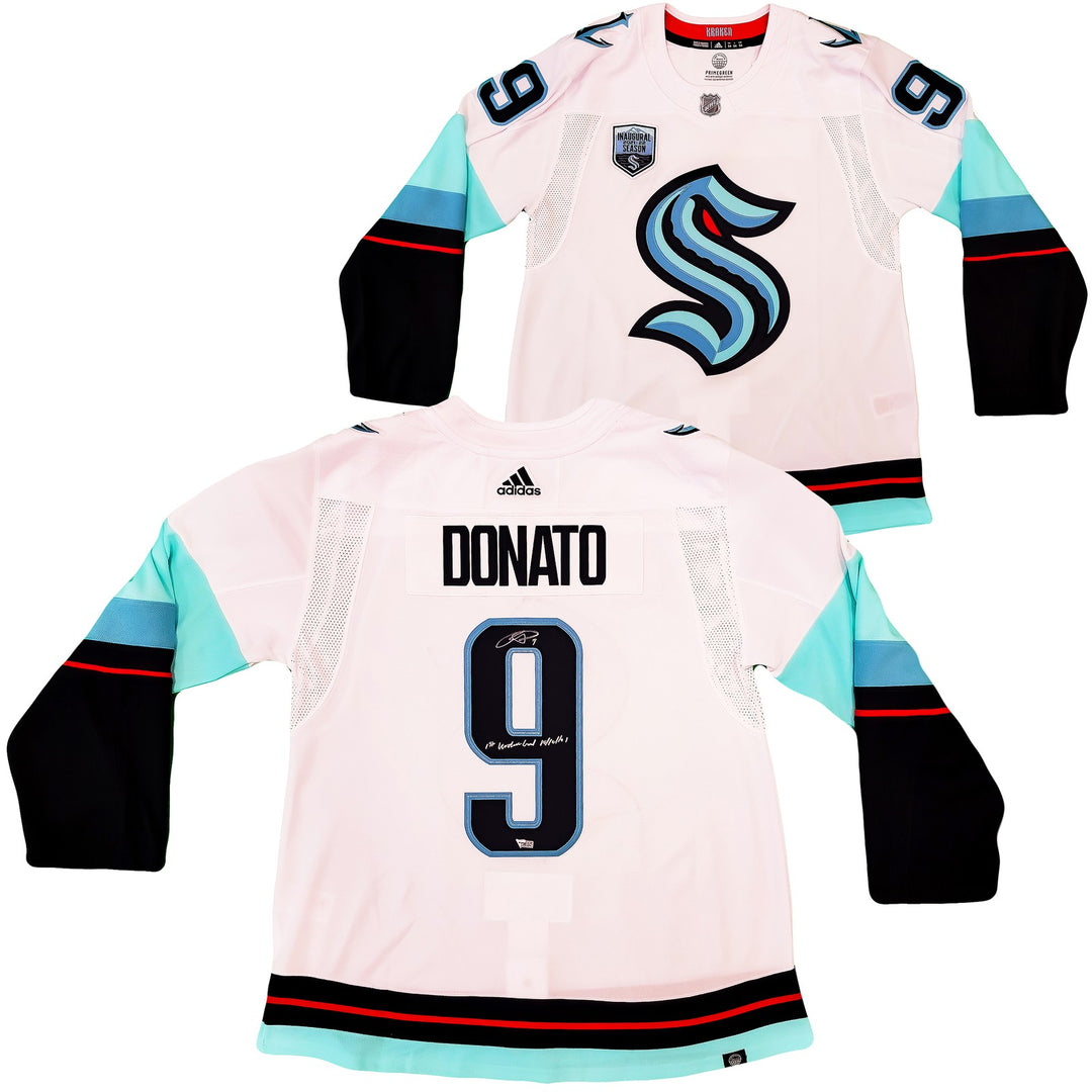 Kraken Ryan Donato Auto White Adidas Inaugural Jersey "1st Kraken Goal" Fanatics