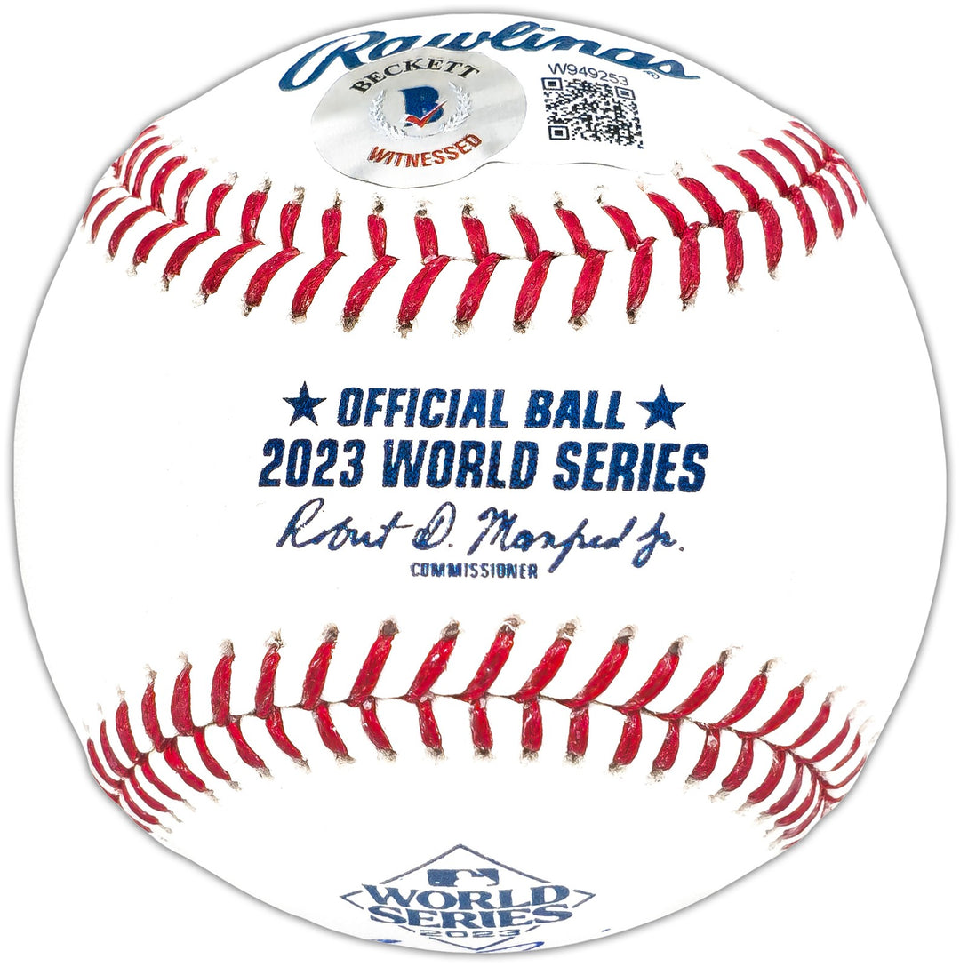 Marcus Semien Signed 2023 WS Logo MLB Baseball Texas Rangers Beckett Wit