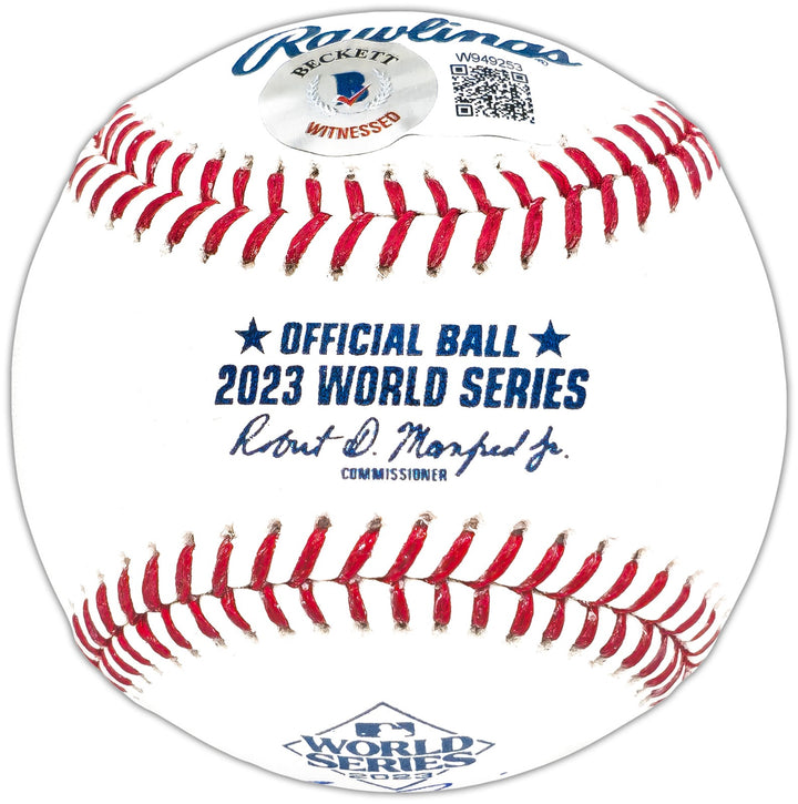 Marcus Semien Signed 2023 WS Logo MLB Baseball Texas Rangers Beckett Wit