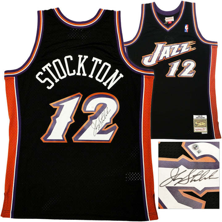 Jazz John Stockton Auto Black Auth Mitchell Ness 98-99 HWC Swingman Jersey L BAS
