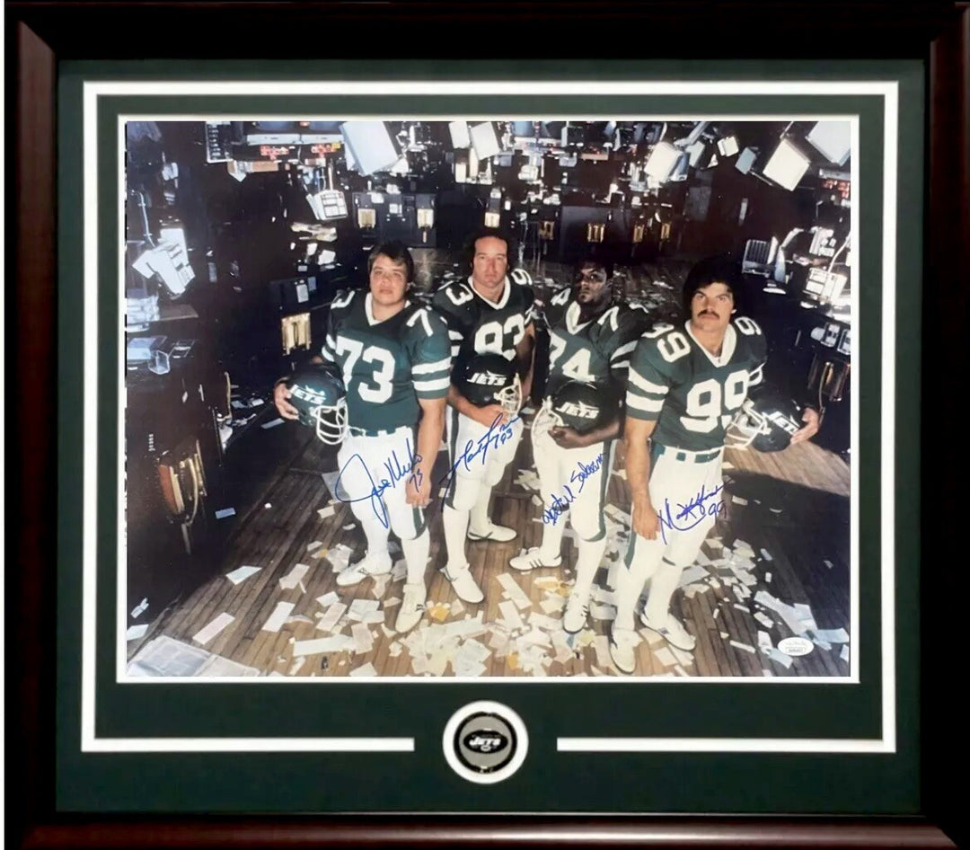 NY Jets signed 16x20 Photo Stock Exchange Floor Framed 4 Auto Joe Klecko JSA