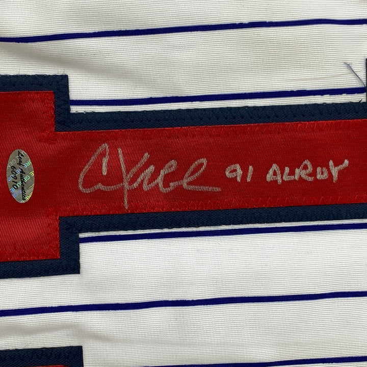 Autographed/Signed Chuck Knoblauch Minnesota Pinstripe Jersey Leaf COA