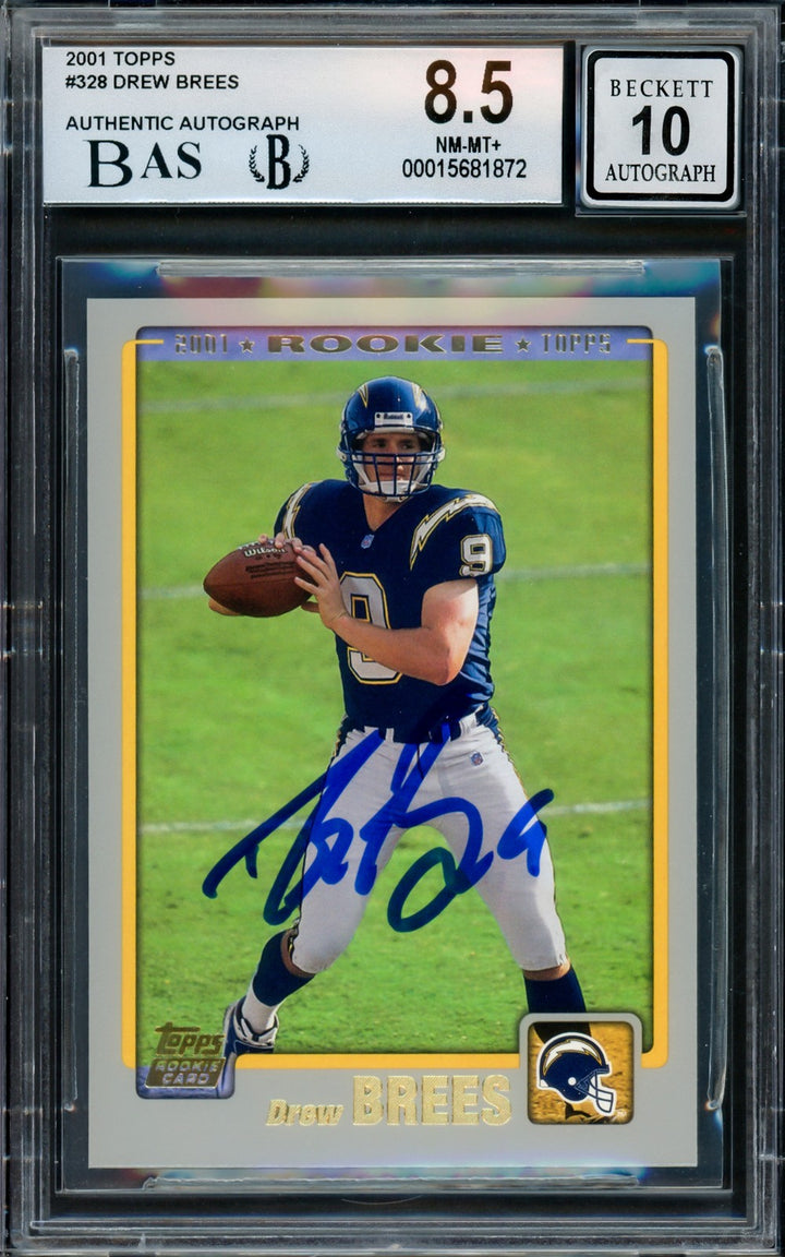 Drew Brees Signed 2001 Topps RC 328 Chargers BGS 8.5 Auto GM 10 Beckett