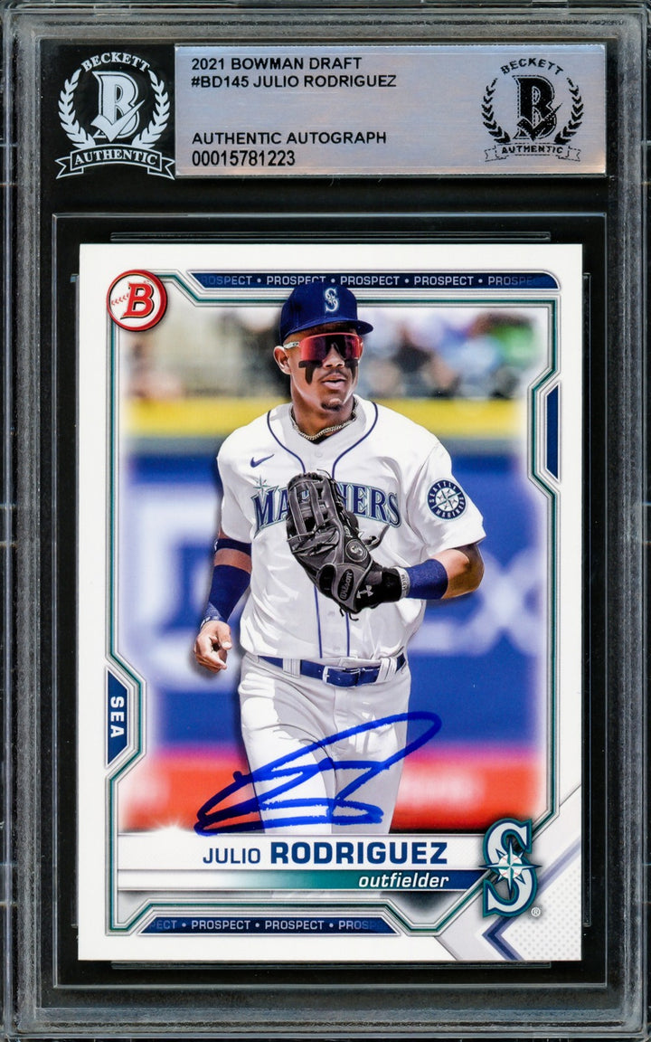 Julio Rodriguez Signed 2021 Bowman Draft Card BD-145 Seattle Mariners Beckett