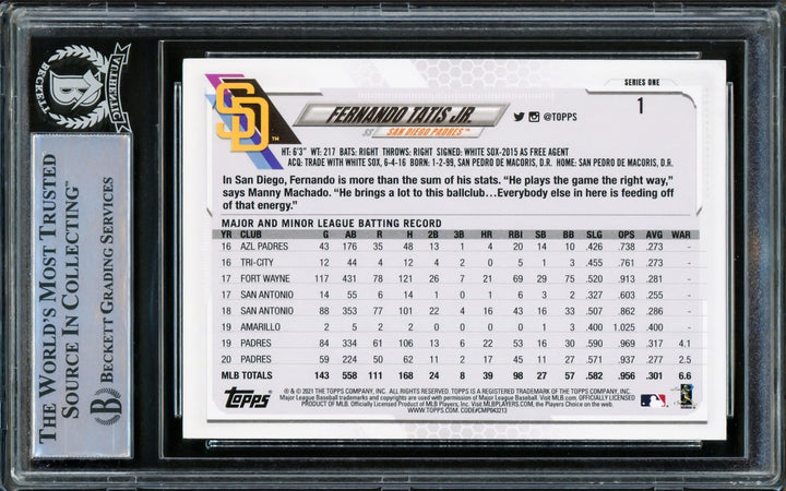 Fernando Tatis Jr. Autographed Signed 2021 Topps Card 1 San Diego Padres Beckett