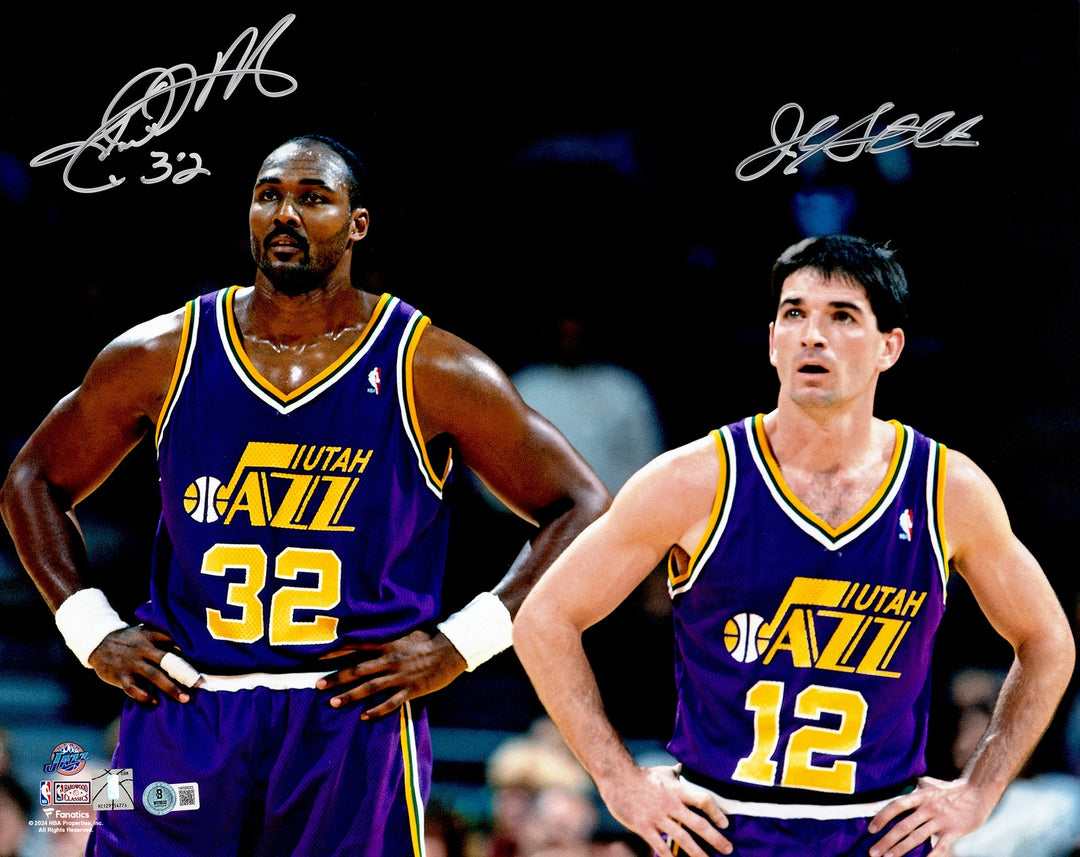 John Stockton & Karl Malone Signed 16x20 Photo Utah Jazz Spotlight Beckett Wit