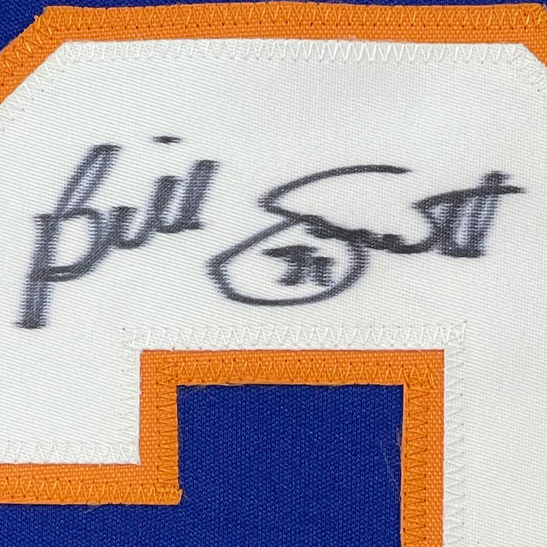FRAMED Autographed/Signed BILLY SMITH 33x42 New York Blue Jersey JSA COA Auto
