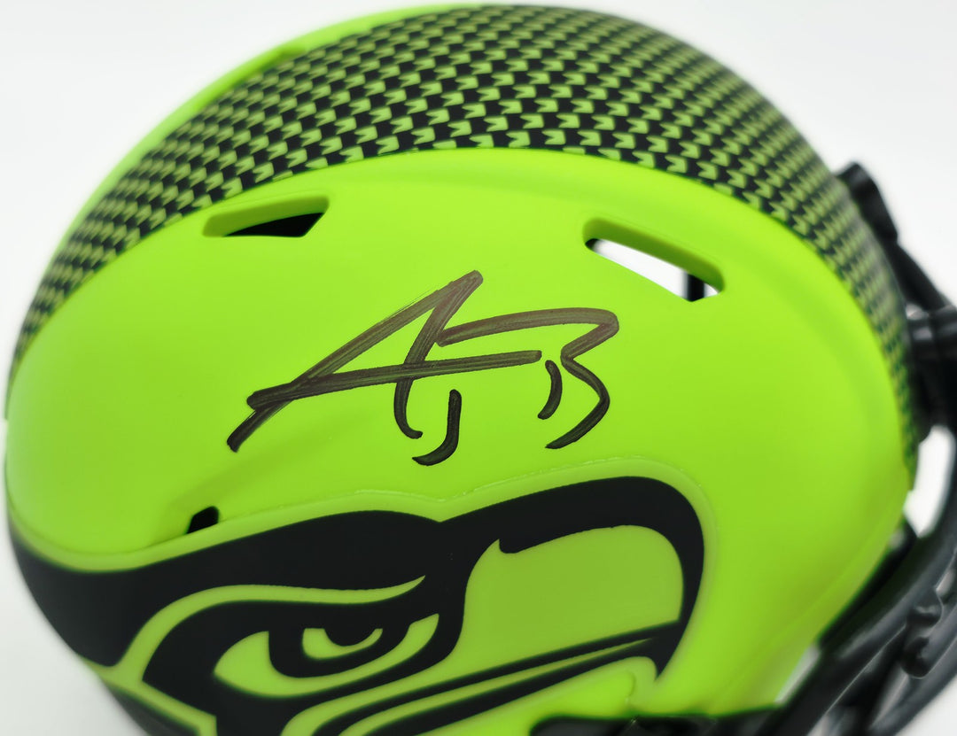AJ Barner Signed Seattle Seahawks Rave Green Speed Mini Helmet Beckett Witness