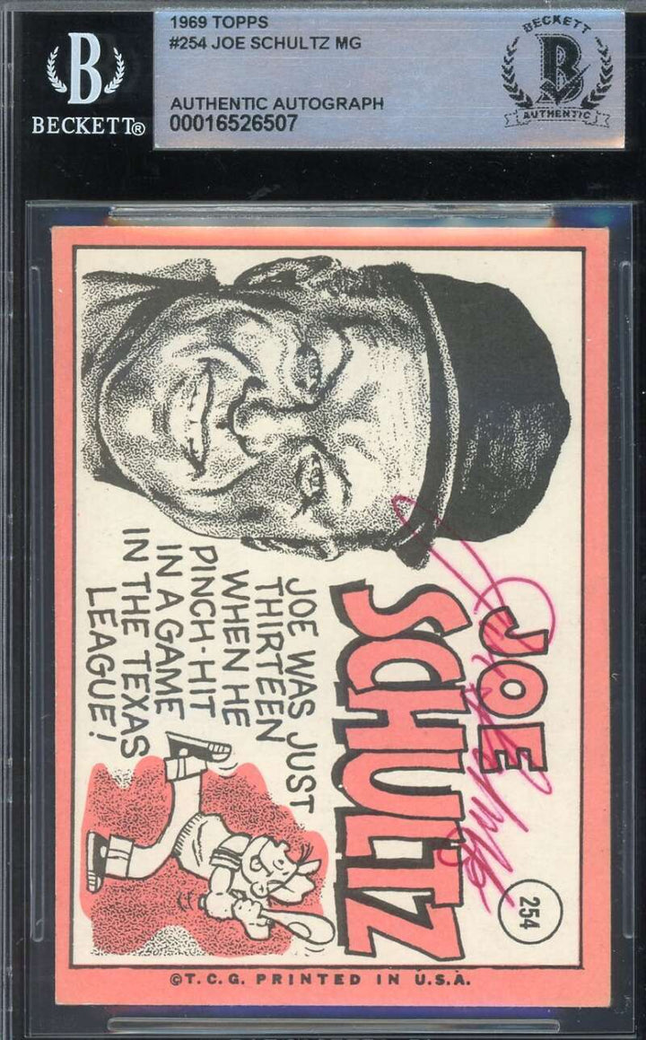 Joe Schultz Beckett BAS Signed 1969 Topps Autograph 1