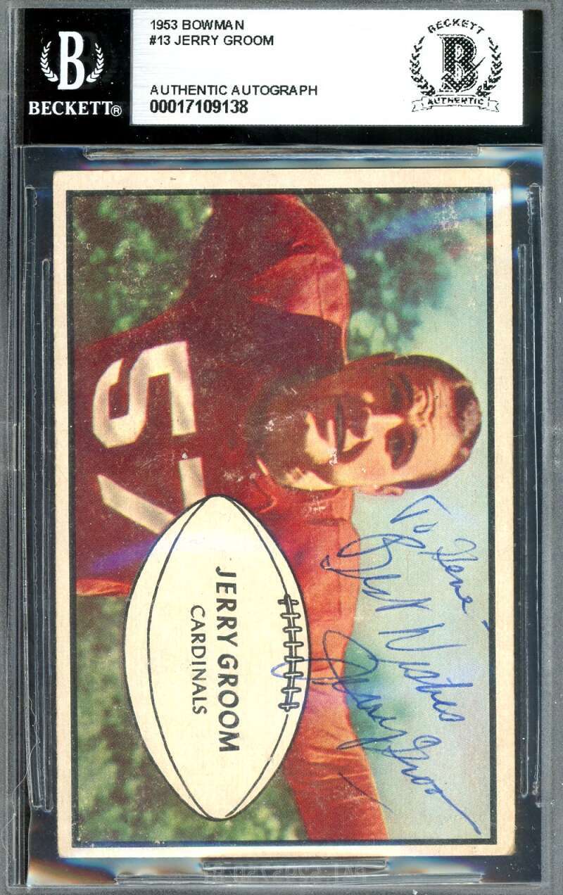 Jerry Groom Beckett BAS Signed 1953 Bowman Autograph