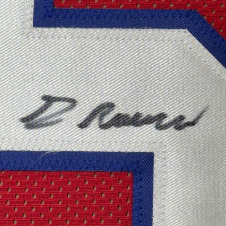 Framed Autographed/Signed Greg Rousseau 35x39 Buffalo Red Jersey JSA COA