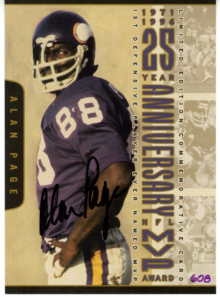 Alan Page Signed Minnesota Vikings Biography Card 1st Defensive MVP BAS 56071
