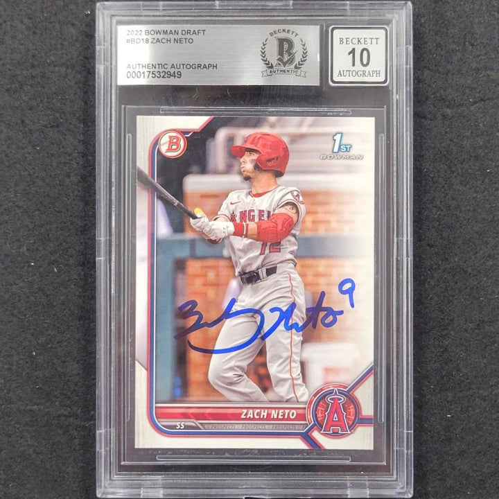 2022 1st Bowman Draft BD-18 Zach Neto signed RC card autograph ~ BAS 10 Auto