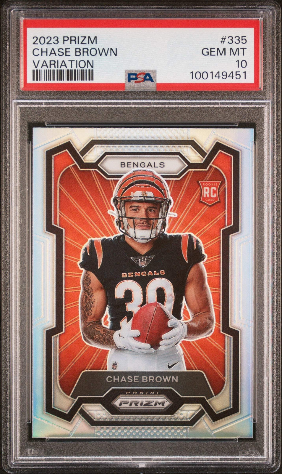 Graded 2023 Panini Prizm Chase Brown #335 Variation Rookie Football Card PSA 10