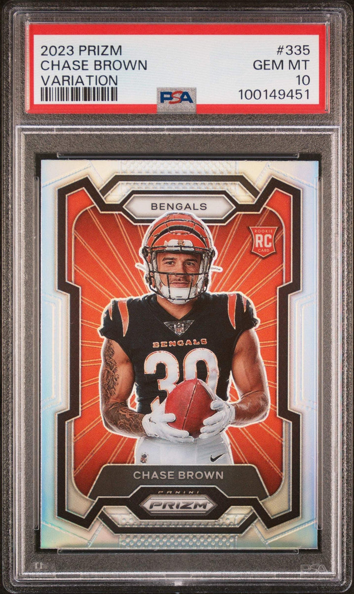 Graded 2023 Panini Prizm Chase Brown #335 Variation Rookie Football Card PSA 10