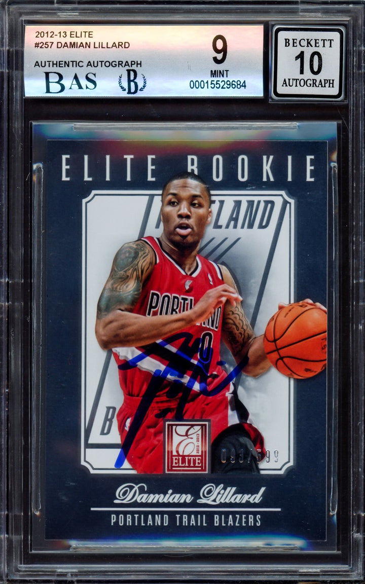 Damian Lillard Signed 2012-13 Panini Elite RC 257 BGS 9 Sig 10 #93/599 Beckett