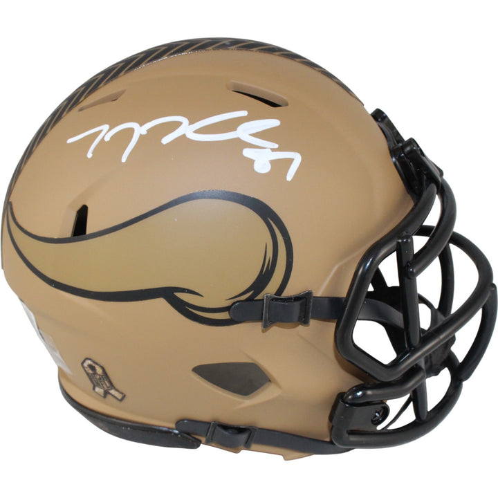 TJ Hockenson Autographed Minnesota Vikings 2023 STS Mini Helmet Beckett 53627