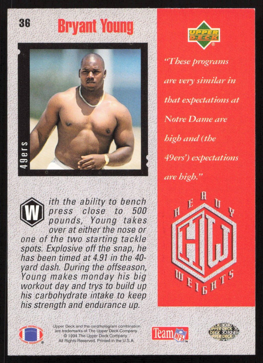 Bryant Young Signed 1994 Upper Deck RC 36 San Francisco 49ers