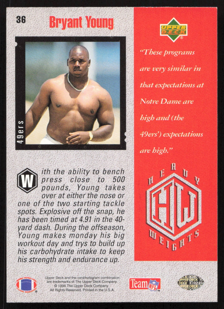 Bryant Young Signed 1994 Upper Deck RC 36 San Francisco 49ers
