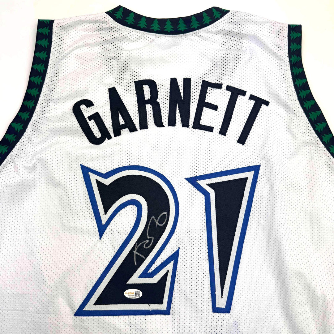 Autographed/Signed Kevin Garnett Minnesota White Basketball Jersey Beckett COA