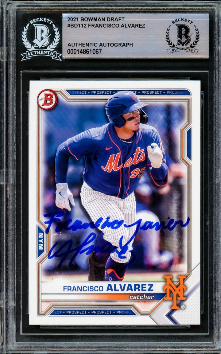Francisco Alvarez Signed 2021 Bowman Draft RC BD-112 Mets Full Name Beckett
