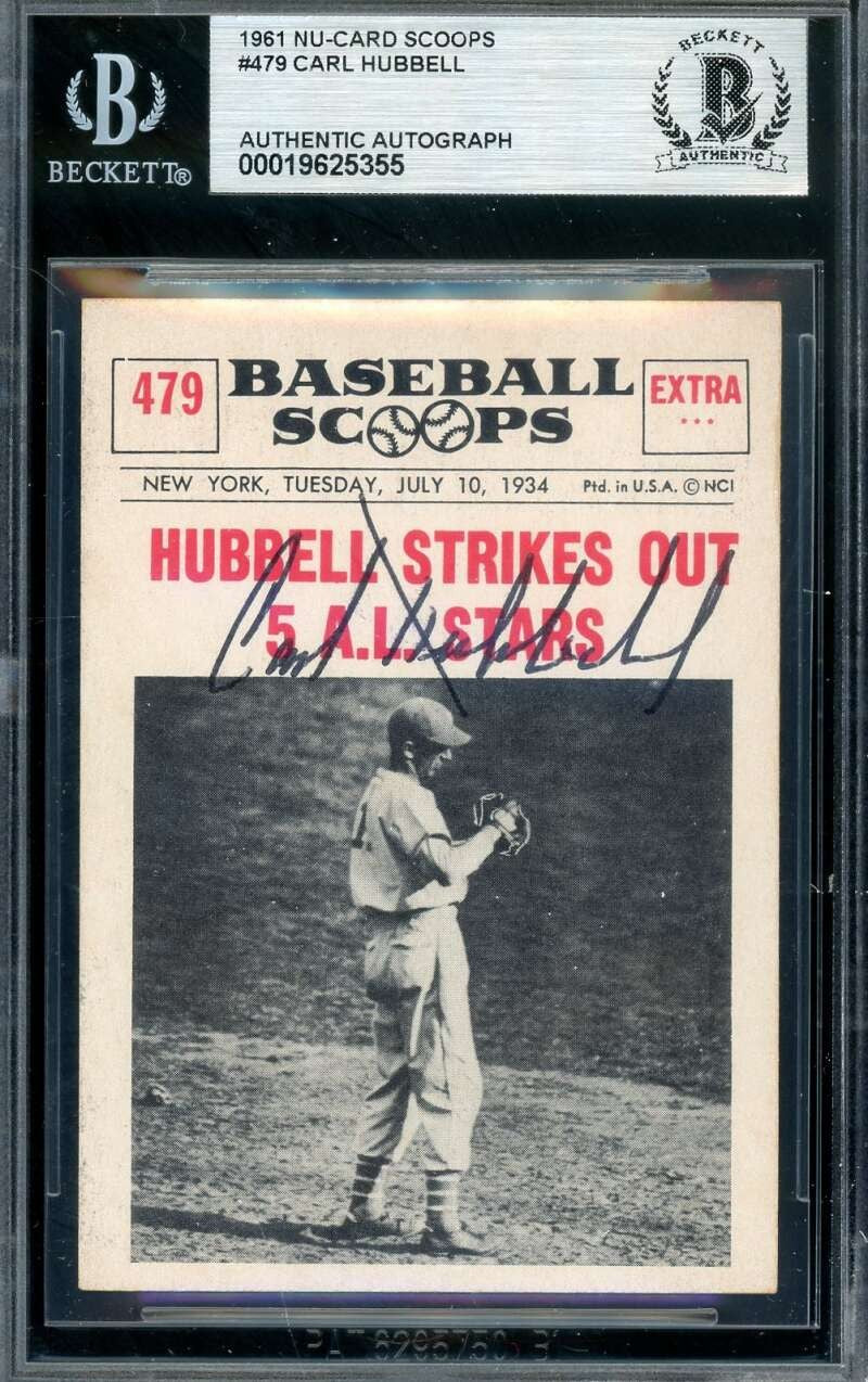 Carl Hubbell Beckett BAS Signed 1961 Nu-Card Scoops Autograph